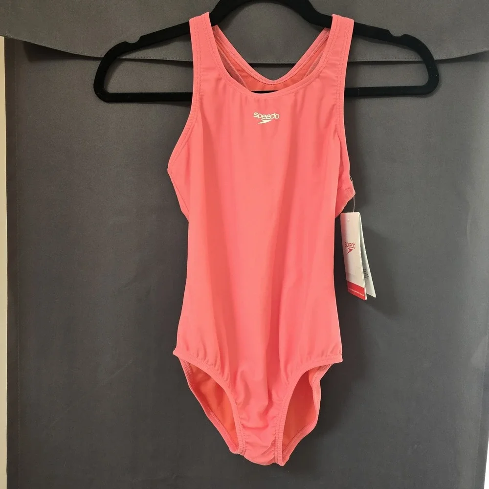 Speedo Girls Swimsuit Size 10 Pink One Piece Solid Racerback NWT
